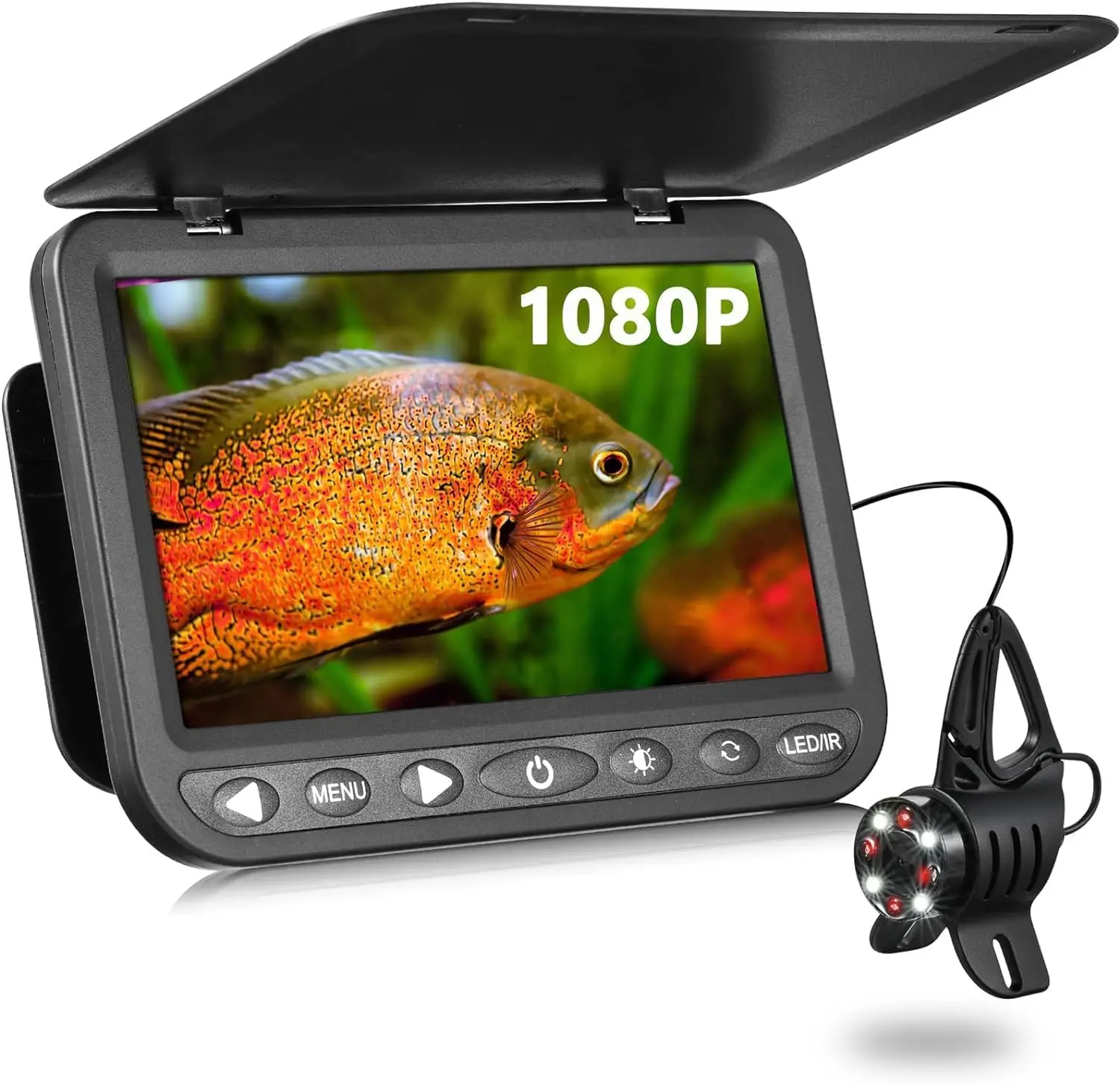 

7'' Underwater Fishing Camera HD 1080P- MOQCQGR Ice Fishing Camera Underwater w/ 10,000mAh Li-Battery, 800cd/m2, Mag-Attached Po