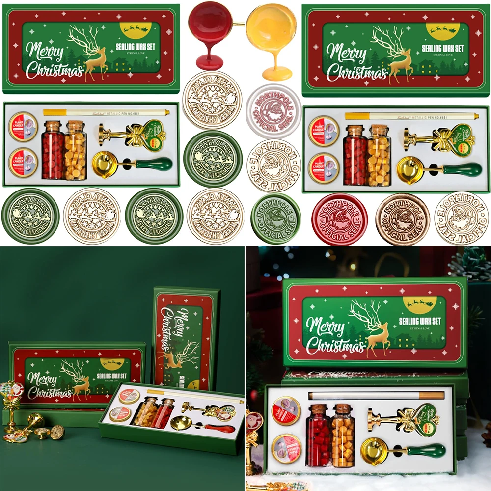 

Christmas Wax Seal Stamp Kit Lacquered Spoon Handle Pen Aromatherapy Candle Sealing Wax Beads for Diy Vintage Art Craft Supplies