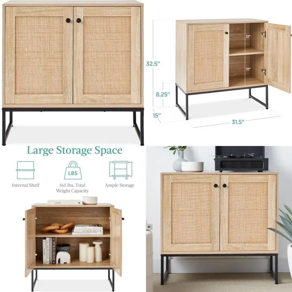 

Multipurpose 2-Door Rattan Storage Cabinet for Home, Ideal for Living Room, Hallway, and Kitchen
