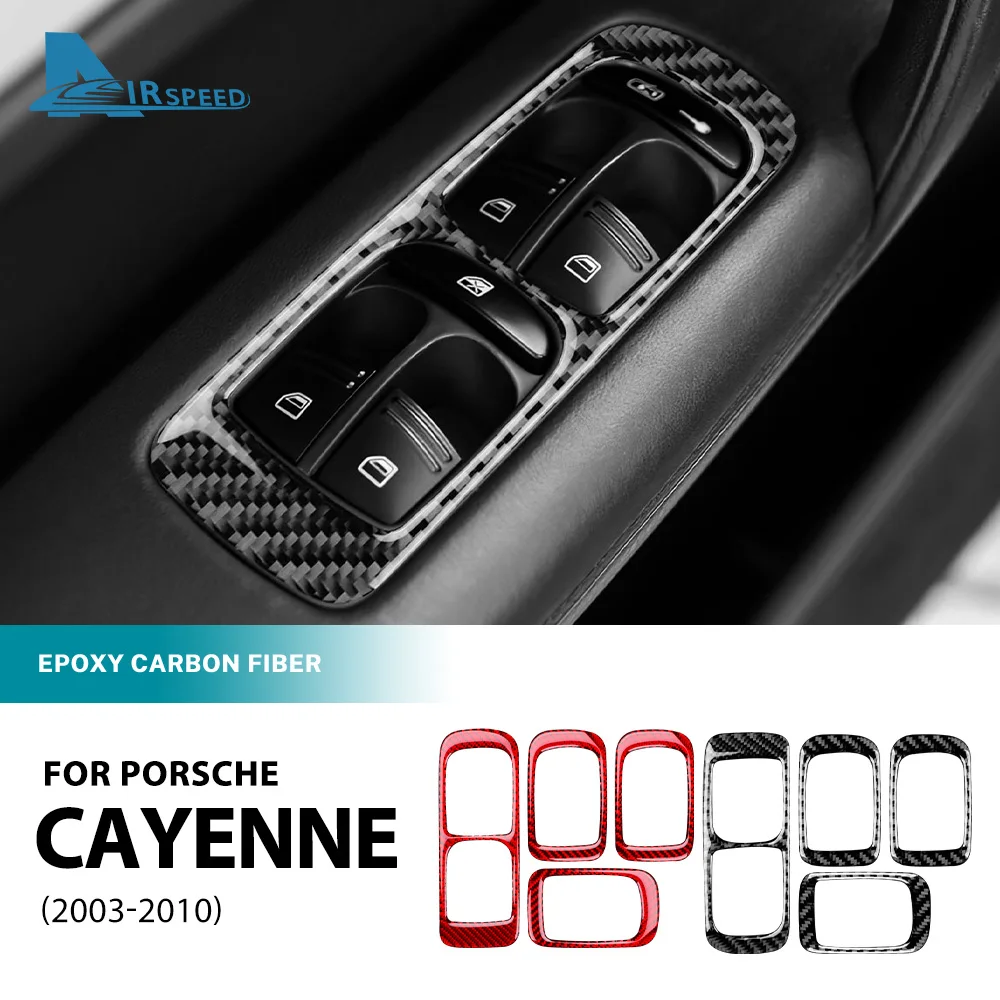 Real Soft Carbon Fiber Sticker For Porsche Cayenne 2003 2004 2005 2006 2007 2008 2009 2010 Window Lifting Button Frame Panel