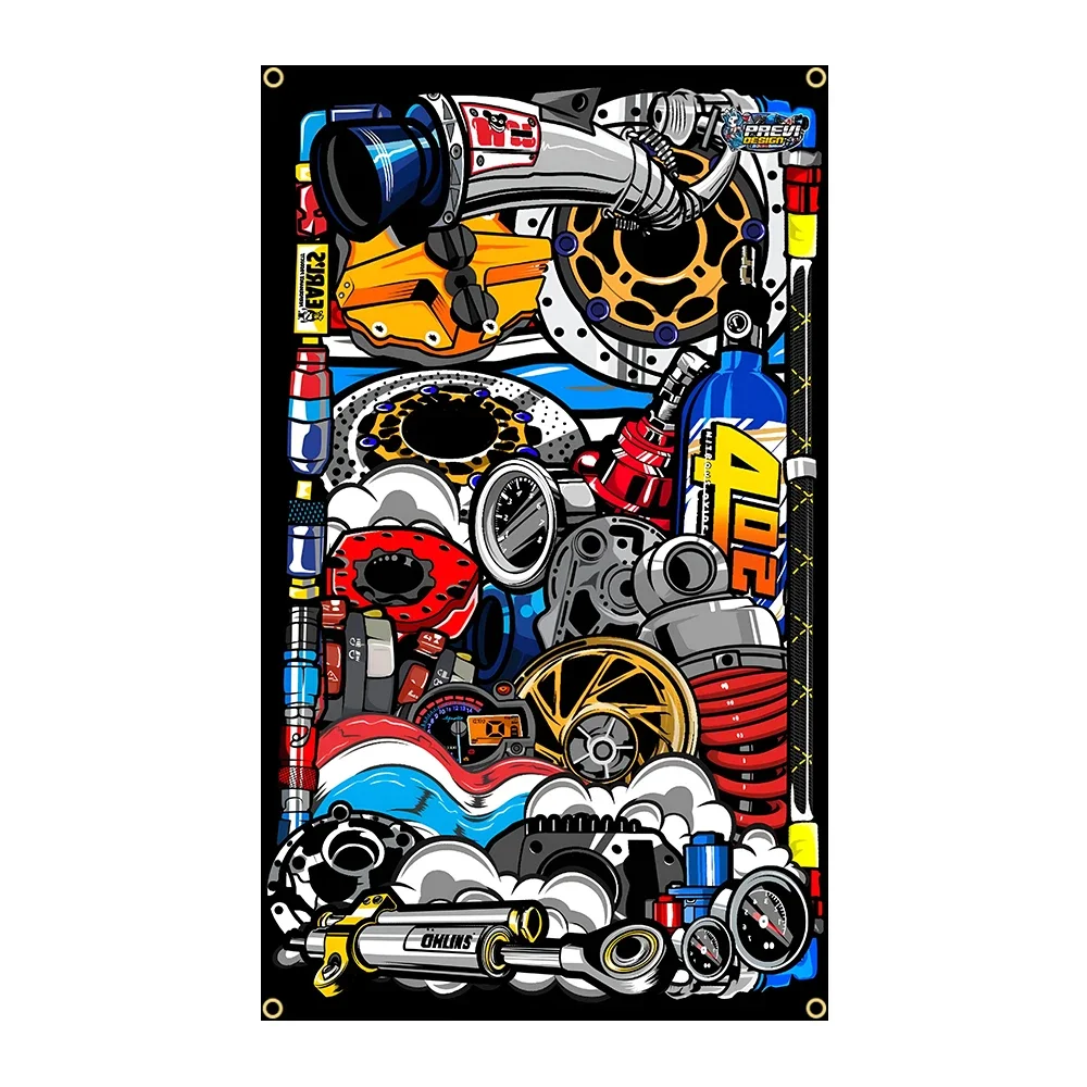 O-ohlins Flag Polyester Digital Printing Banner for Garage Wall Art Out Door Decoration With Brass Grommets