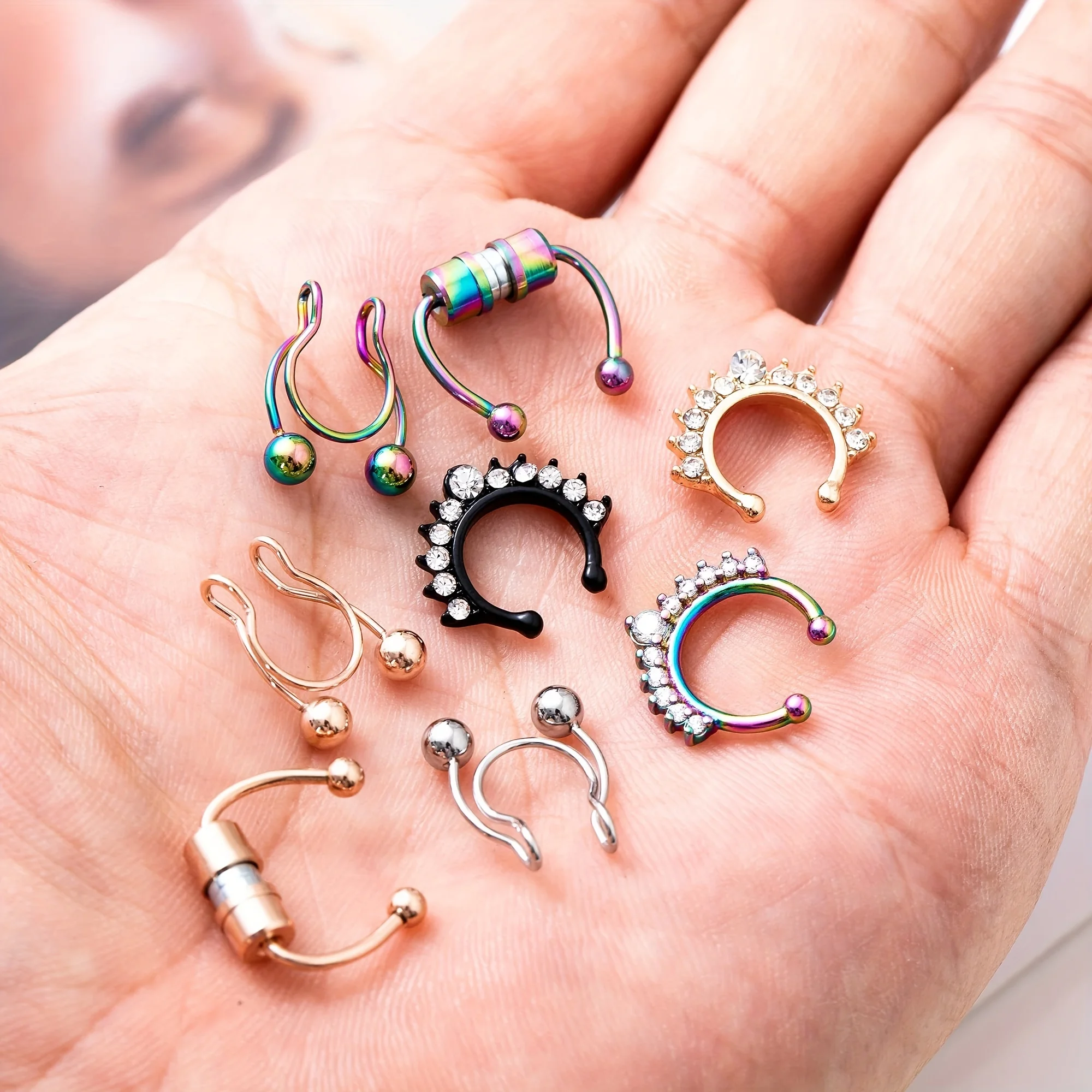 3Pcs Fake Nose Ring Magnetic Septum Ring Fake Nose Hoop Stainless Steel Horseshoe Clip On Nose Septum Ring Non Piercing Clip view 4