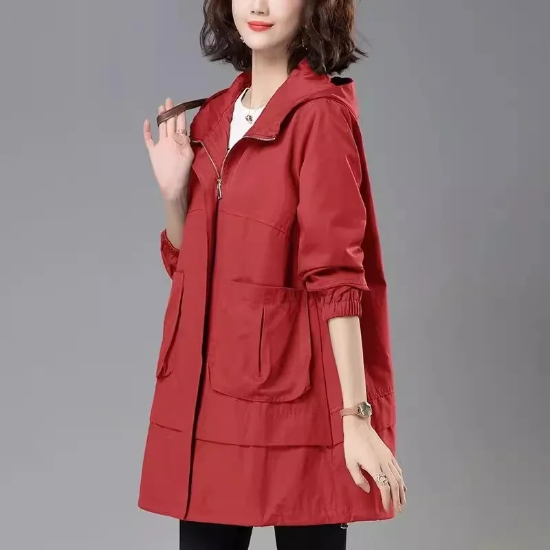 Loose Windbreaker Women\'s Mid-length 2024 Spring Wear Korean Large Cape Coat Spring and Autumn Hooded Jacket Lady\'s Trench Coat