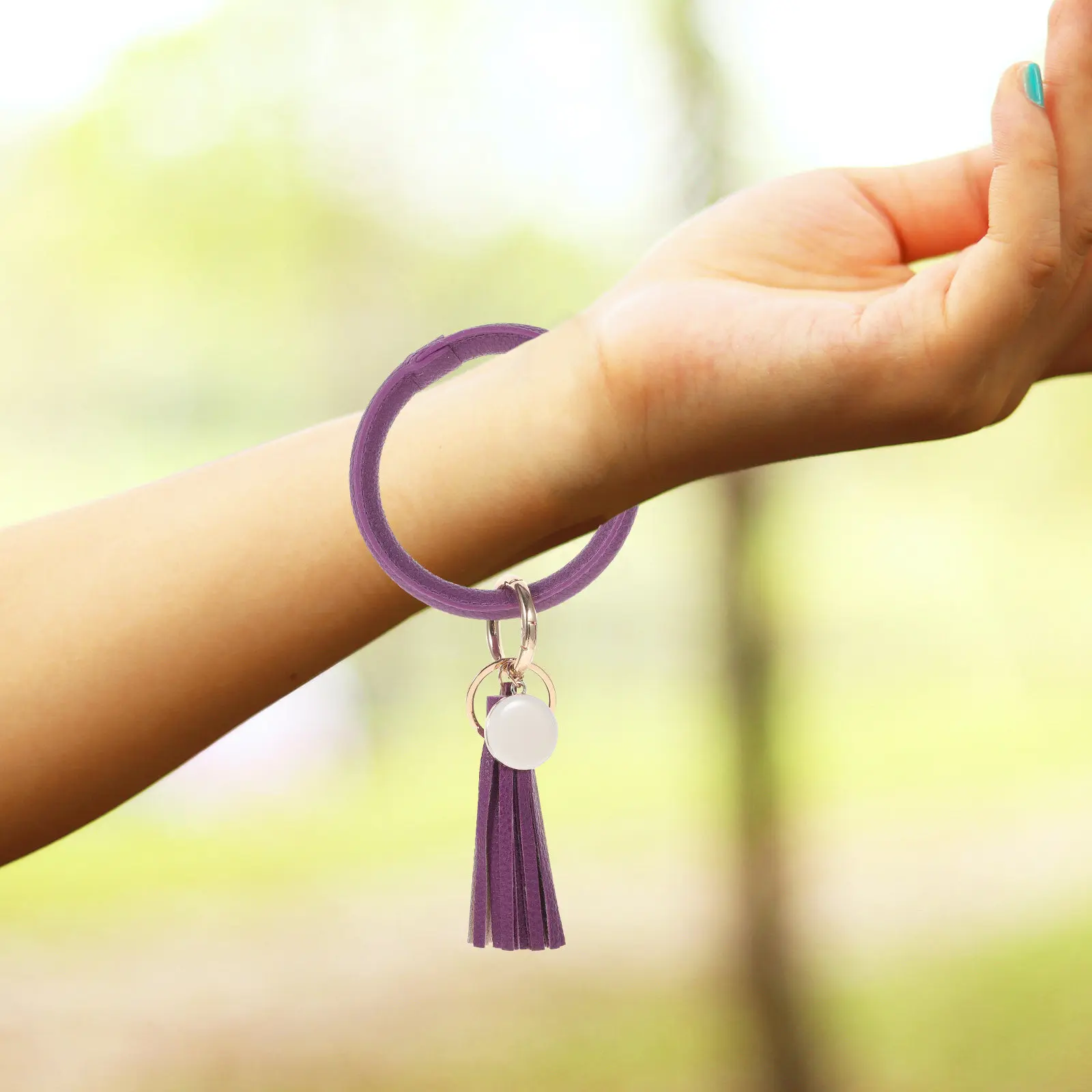 Bangle Keyring Round Tassel Wristlet Bracelet Keychain Long-Lasting Multi-Purpose Keychain Bangle Keyring Bracelet Key Rings