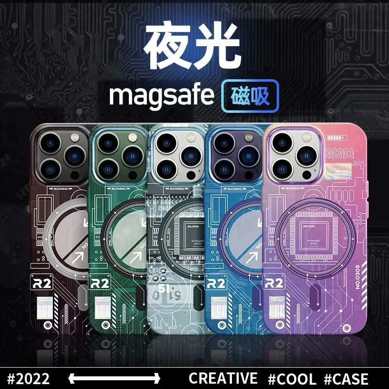 FOR iPhone16 Pro mobile phone case, luminous technology circuit board, magnetic suction matte 5 anti-drop protective case