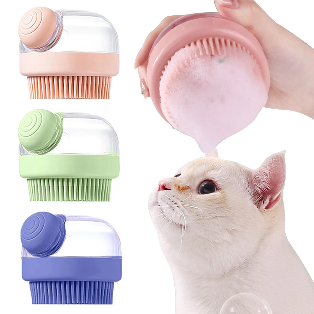 Dog Bath Brush Cat Comb Grooming Brush Pet Shower Brush Safety Silicone Comb With Shampoo Box For Dogs Cats Clean Bath Tools