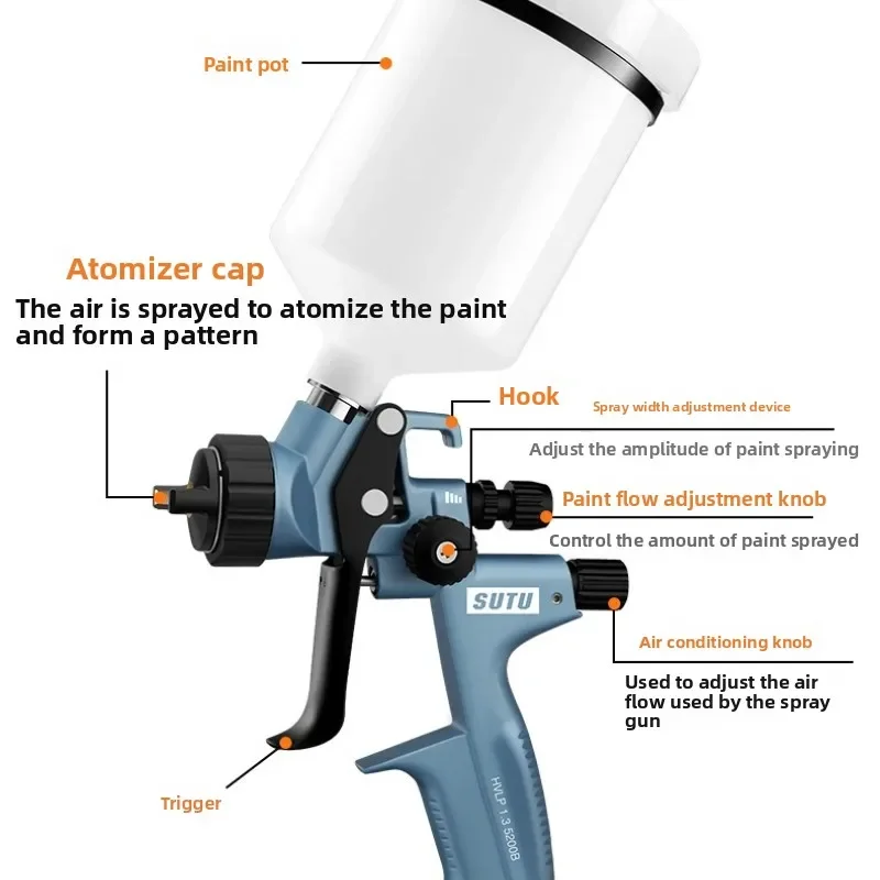 Utility Pneumatic Spray Gun Sprayer High Atomization Spray Gun 5200B Automotive Dual-purpose Oil And Water Use