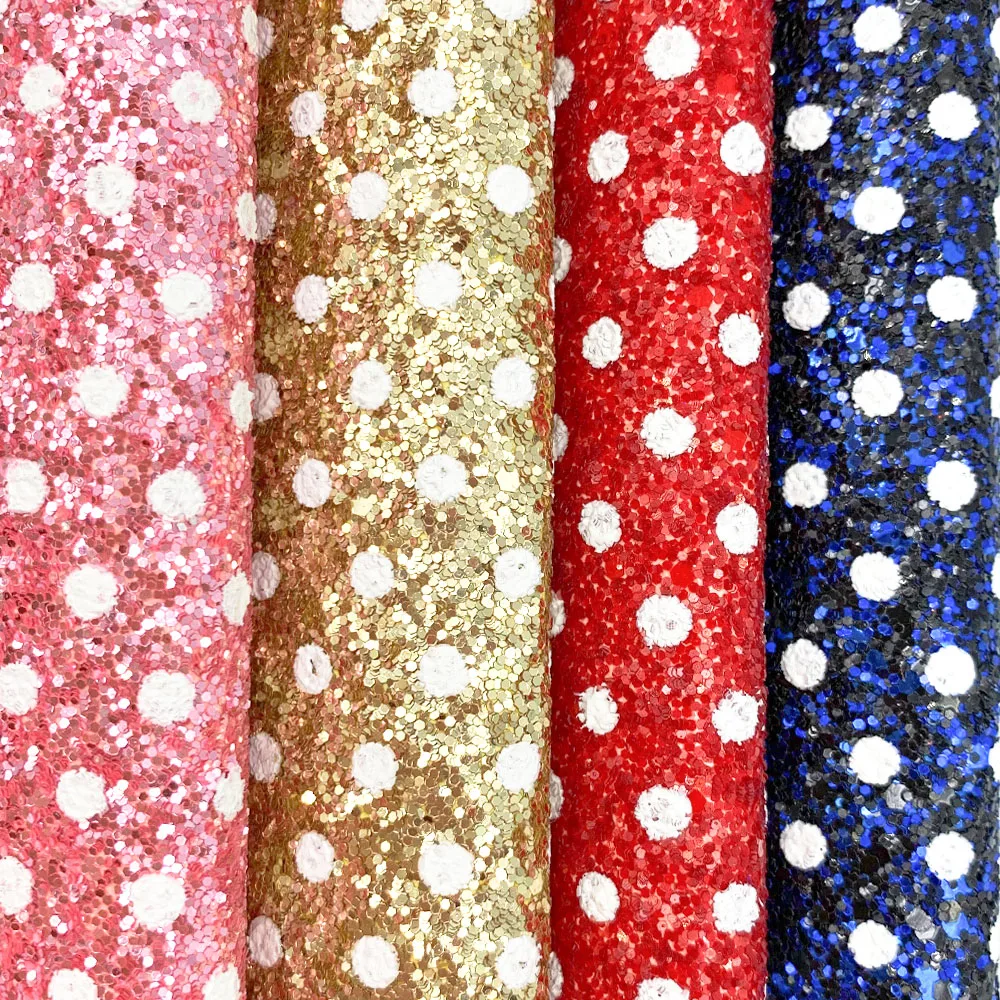 20*120CM Polka Dot Chunky Glitter Sequins Vinyl PU Leatherette Fabric Sparkle DIY Craft Brooch Bow Bag Handmade Earring Decor