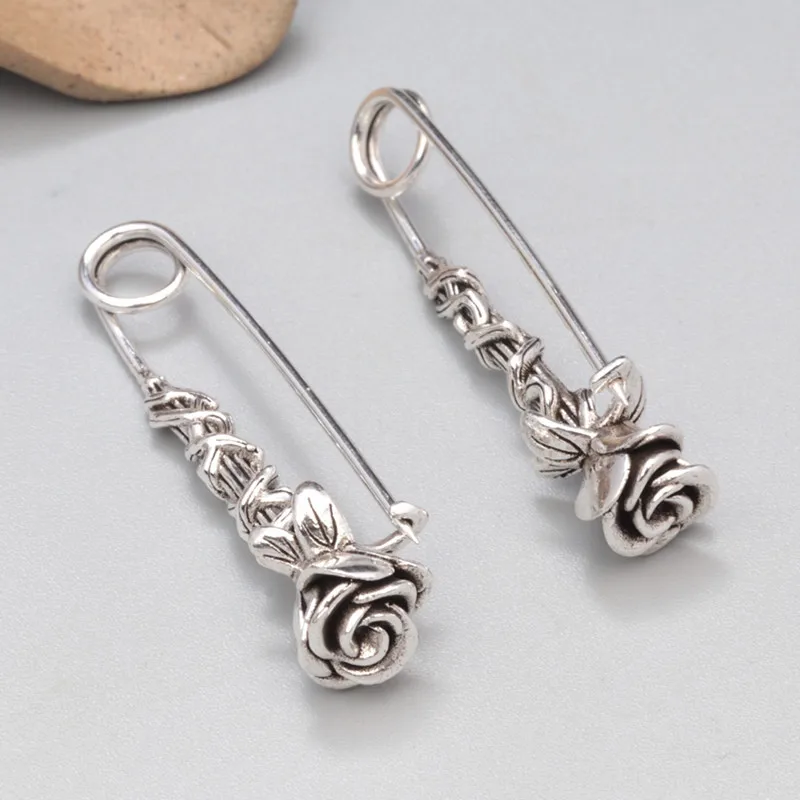 BOCAI New Real S925 Silver Original Rose Pin Vintage Chic Fashion Simple Women\'s Brooch Accessories Christmas Gift