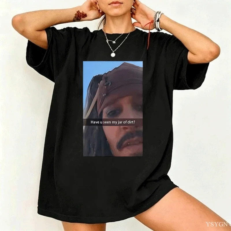 Funny Captain Jack Sparrow T Shirt Women Cotton Short Sleeve Graphic Tees Humorous Round Neck Breathable Loose Tops High Quality
