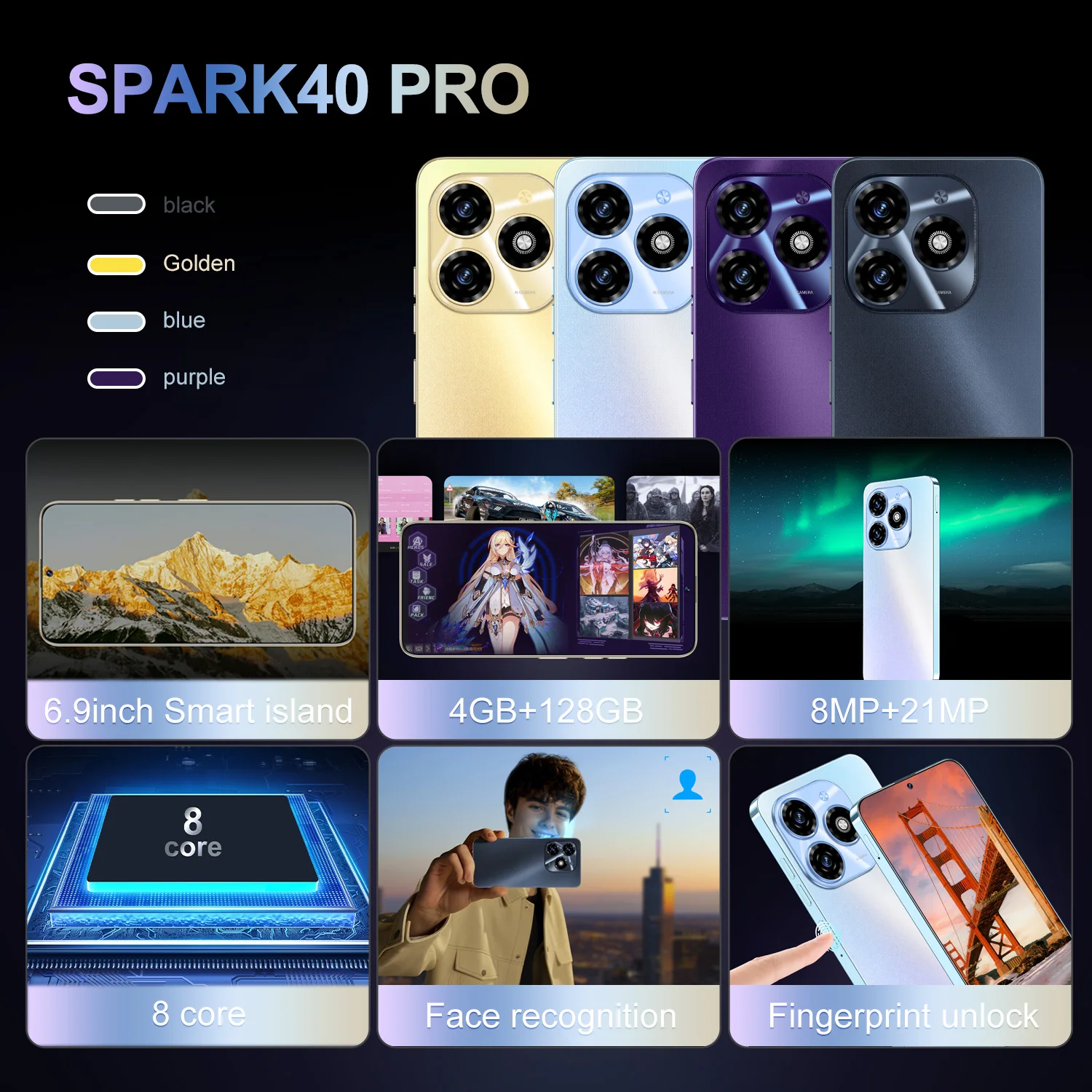 IVMI Spark40 Pro Smartphone Android 12 6.9 inch Screen 4+128GB 8+21MP Mobile Phone 5000mAh For Google Play Store Phones