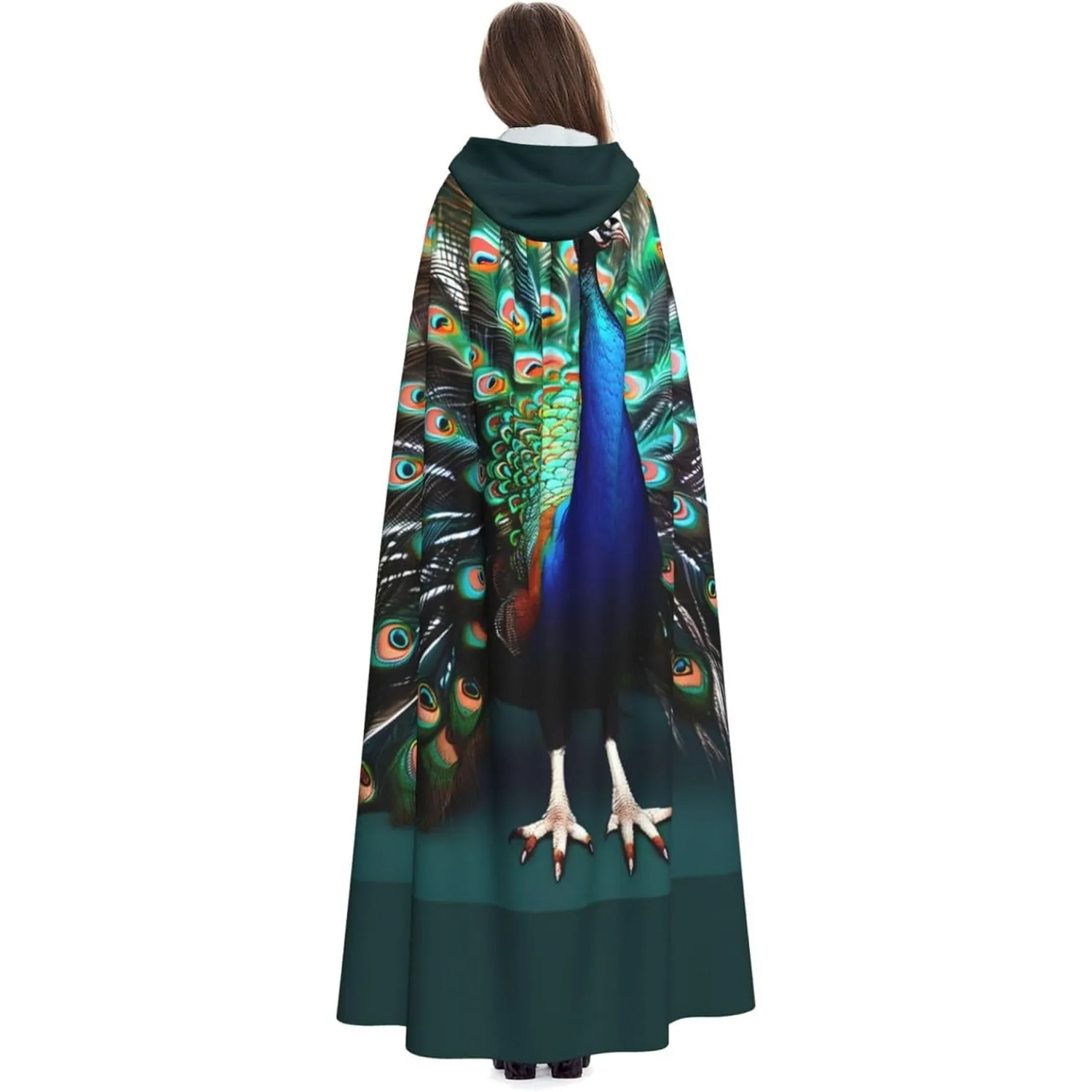 Beautiful peacock print Adult Hooded Cape Carnival Festival Cape Cosplay Robe Costume party Gothic Carnival