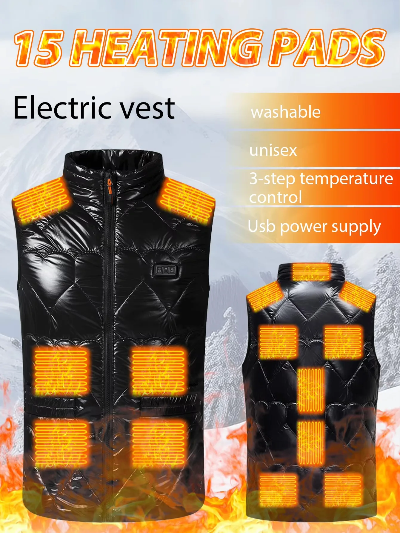15 Areas Electric Heating Vest Men's Motorcycle Heated Vest USB Electric Heating Smart Waistcoat Jackets Thermal Warm Clothes