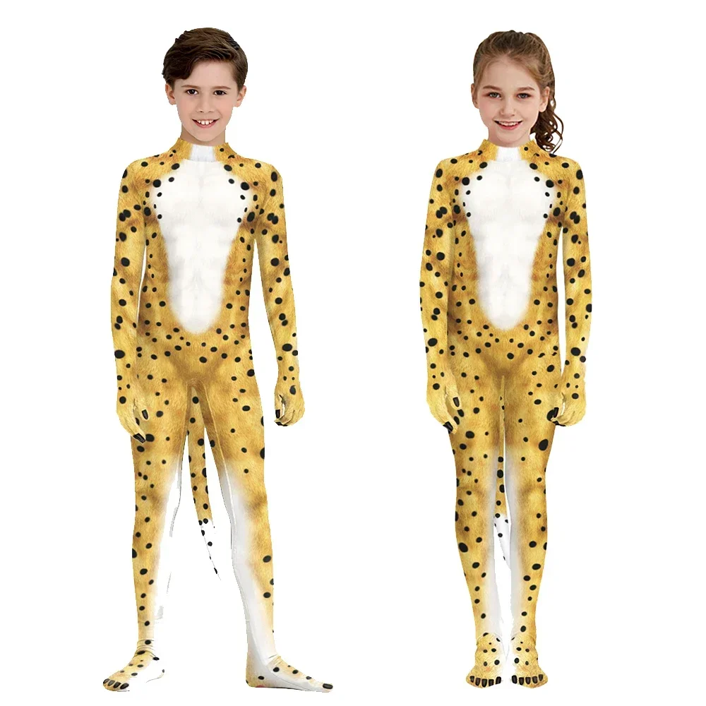 Kinder Tier Cosplay Overall Karneval Leopard Kostüm Lustige Jungen Mädchen Langarm Bühne Leistung Body Kleidung