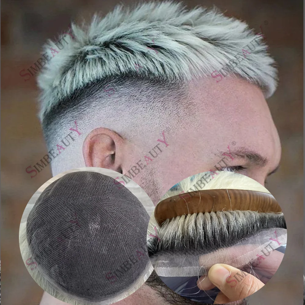 

Full Swiss Lace Black Roots Men Toupee Ombre Platinum Blonde Capillary Prothesi Hair Piece for Men 1BT60 Hair Replacement System