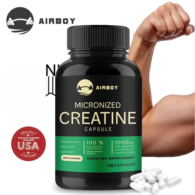 

Creatine Monohydrate Capsules - Strength, Muscle, Performance Supplement for Men and Women, Non-GMO and Gluten-Free