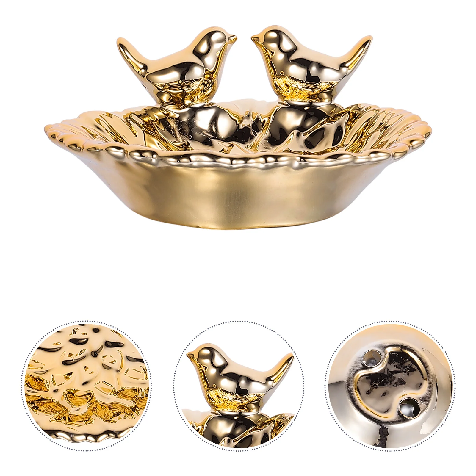 

1Pcs Jewelry Display Tray Ceramic Golden Decorative Jewelry Dish Storage Plate for Rings Bracelets Watches Storage Dish