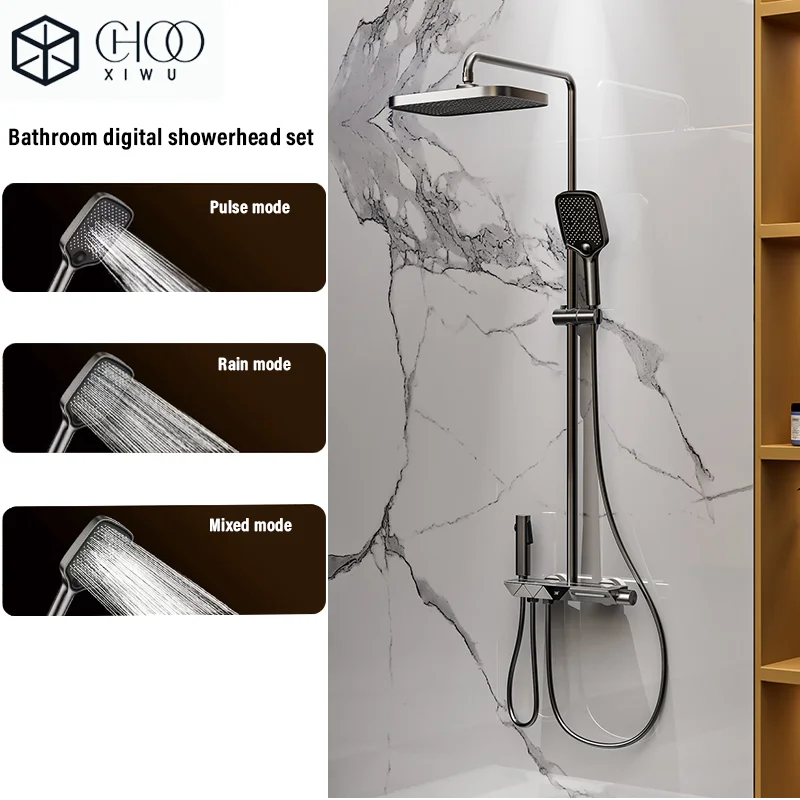 

Bathroom all-copper shower set, triangular button switch, intelligent digital display, high-definition LED display