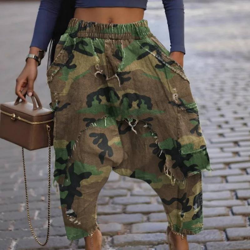 Baggy Pants Harem Pants Women Comfort Casual High-Waist Vintage Camo Loose Streetwear Harem Pants