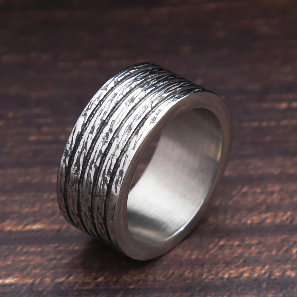 Vintage Black/Silver Color Stainless Steel Striped Ring For Men Women Personality Fashion Punk Men Rings Jewelry Gift Wholesale