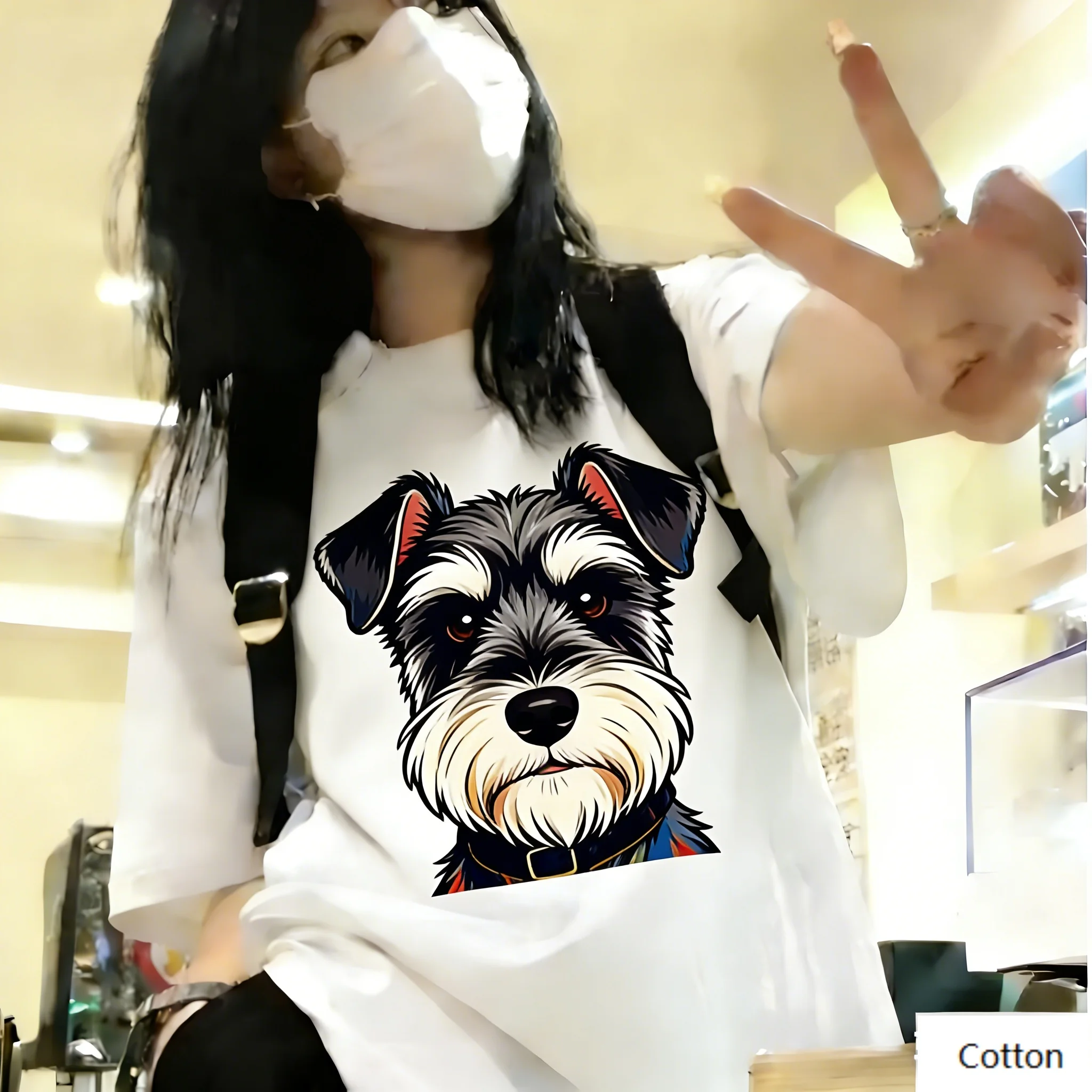 Cute Trendy Unisex Cotton T-Shirt Featuring Colorful Gradient Schnauzer Design, Adorable Pet Print Top Perfect for Dog Lovers