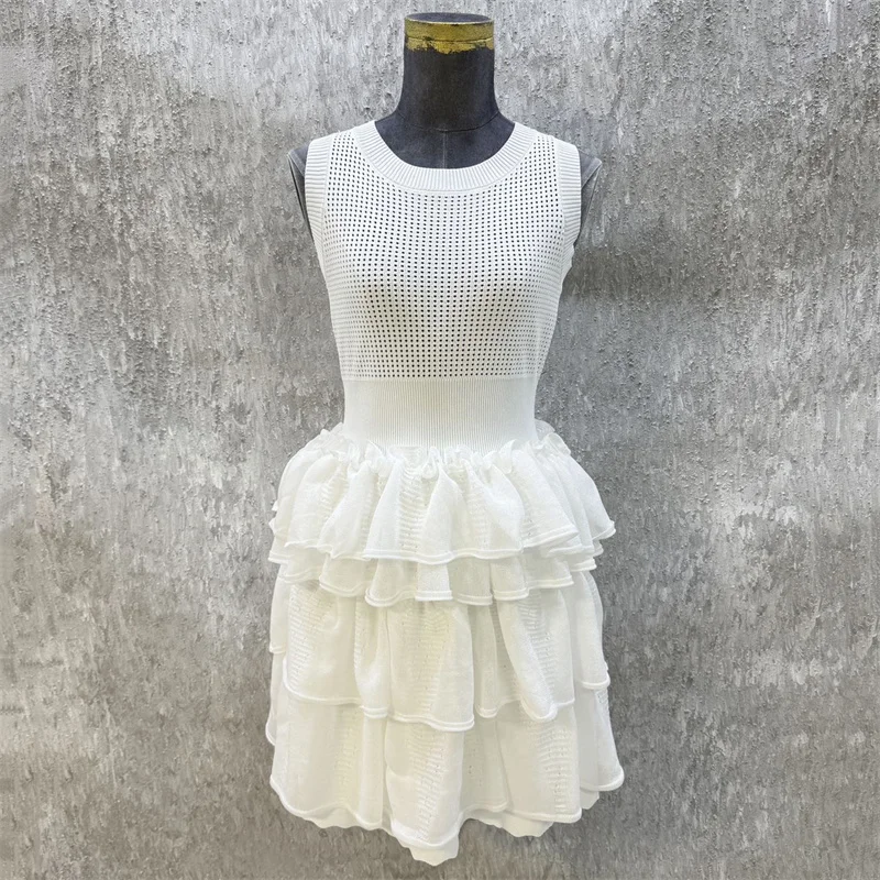 women's casual dresses New elastic knitted hollow mini dress for autumn 2026 Stacked ruffle edge slim short dress party dress