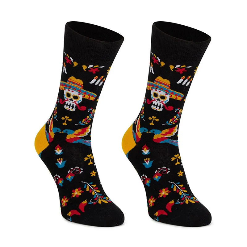 Skarpetki z kwiatami Sugar Skull Día de Muertos Day Of The Dead Mexico Kolorowe bawełniane skarpetki z szkieletem Unisex Kobiety Mężczyźni Para Skarpetki Crew