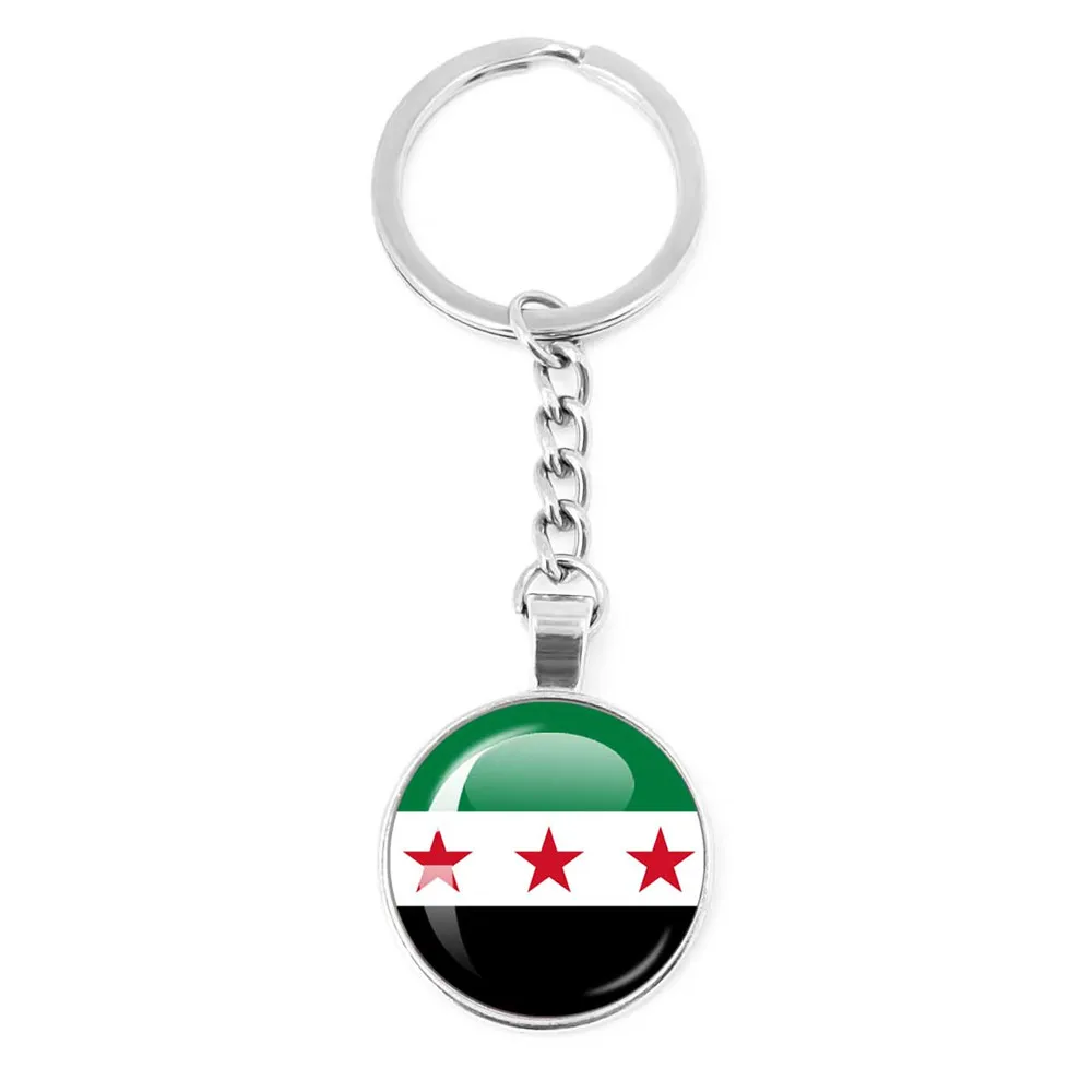 Syria National Flag Glass Cabochon Pendant Keychain Metal Keychain Fashion For Women Men Charm Handmade Car Keyring Jewelry Gift