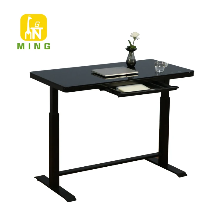 

Adjustable Electric Glass Sit Stand Standing Desk in Office or Home Modern Furniture with 2 Lifting Columns