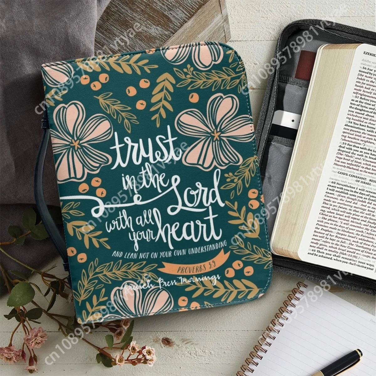 Flower Pattern Bible Bag Cover Case Bible Hymns Printing Scripture Carrying Book Case Vintage Bible Storage Bags Women Handbags