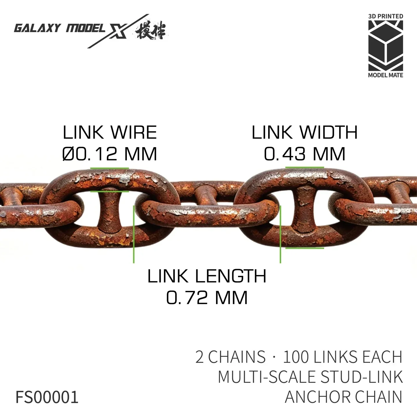 Galaxy FS00001 3D Printed Mini Chain Set Multi-Scale Oval Stud Link Chain for Ship Model Model Building Hobby