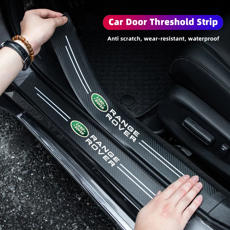 5Pcs Leather Car Door Decals Carbon Fiber Threshold Anti Scratch For Land Rover Range Rover Evoque Velar Defender Discovery