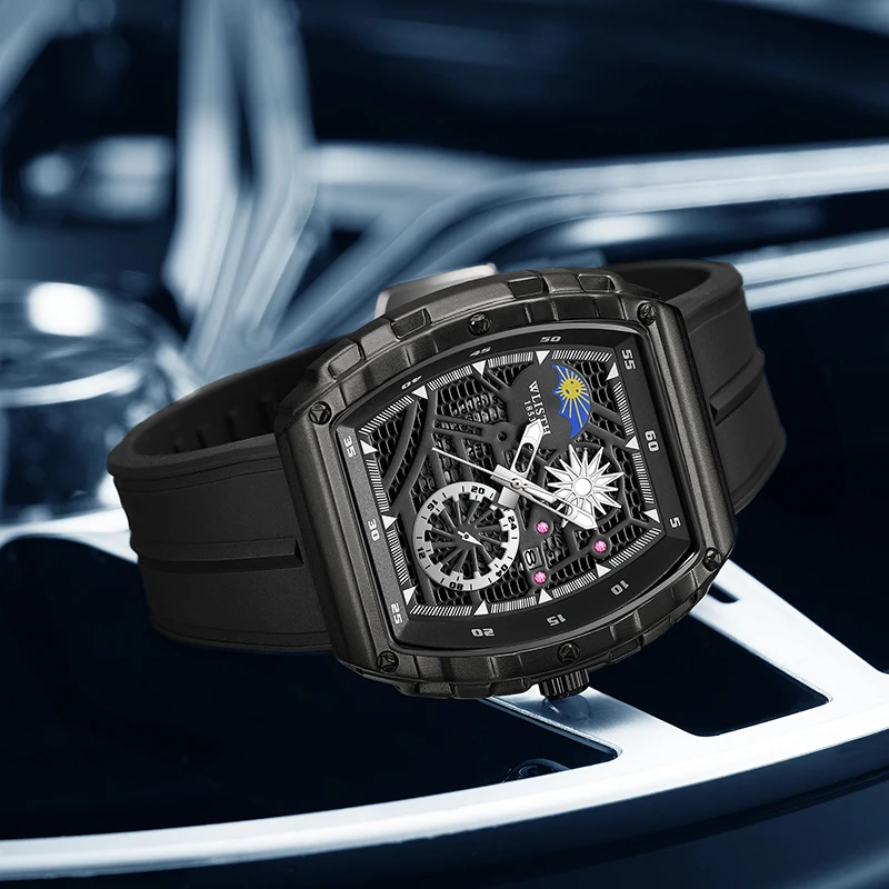 New Brand Men's Watch Fashion Automatic Movement Barrel Luminous Waterproof Clock Sports Male's Silicone Strap Quartz Wristwatch