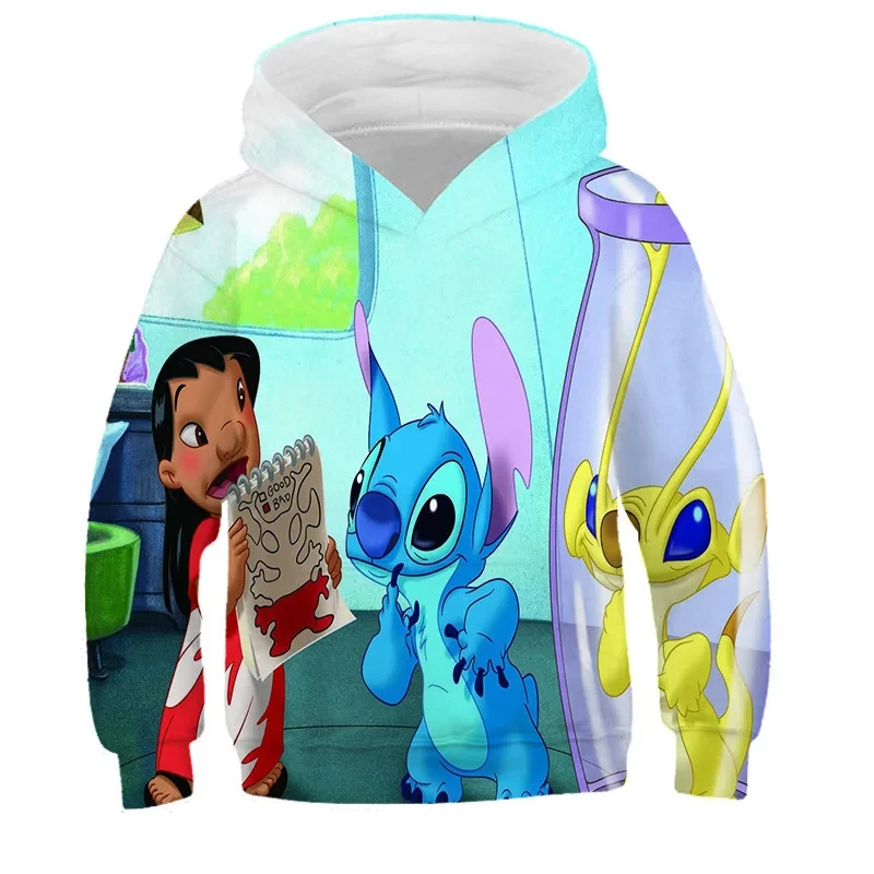 MINISO New Fashion Kids Disney Lilo & Stitch Clothing Baby Boys Girls Long Sleeve Stitch Pullover Toddler Casual  Hooded Clothes