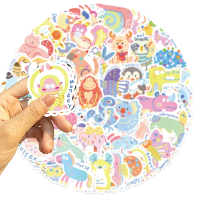 50 Uds. Pegatinas decorativas para garabatos creativos de animales pequeños pintados personalizados de dibujos animados