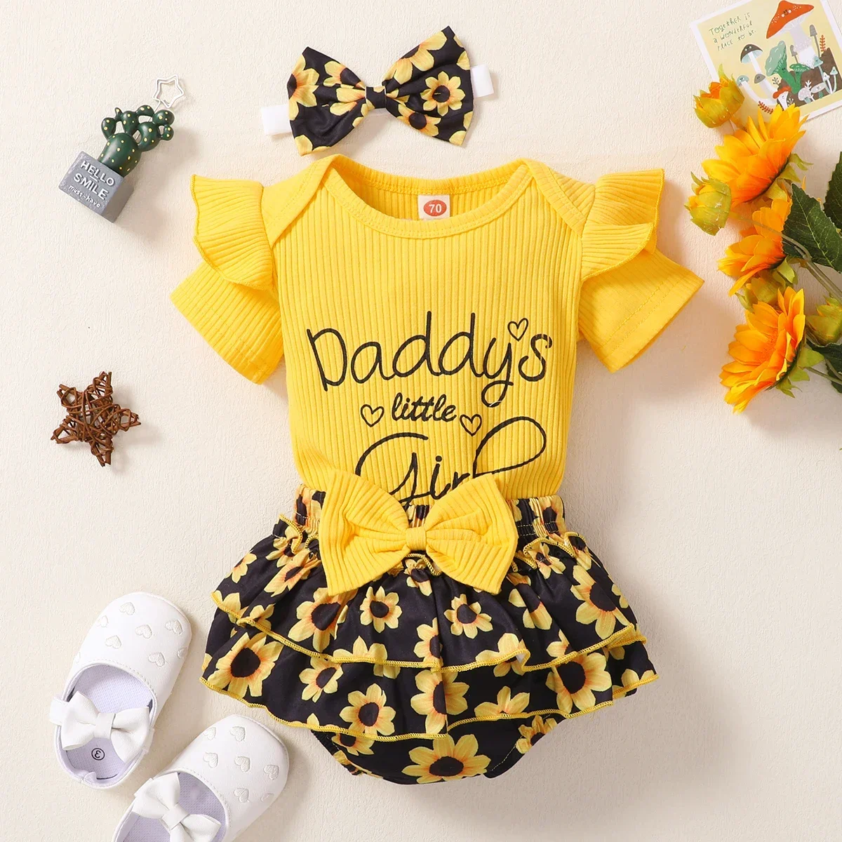 

Baby Girl Clothing Set Toddler Baby Kid Girls Ruffled Flower Printing Tops Yellow Pink Flared Pants Outfits Newborn Clothes