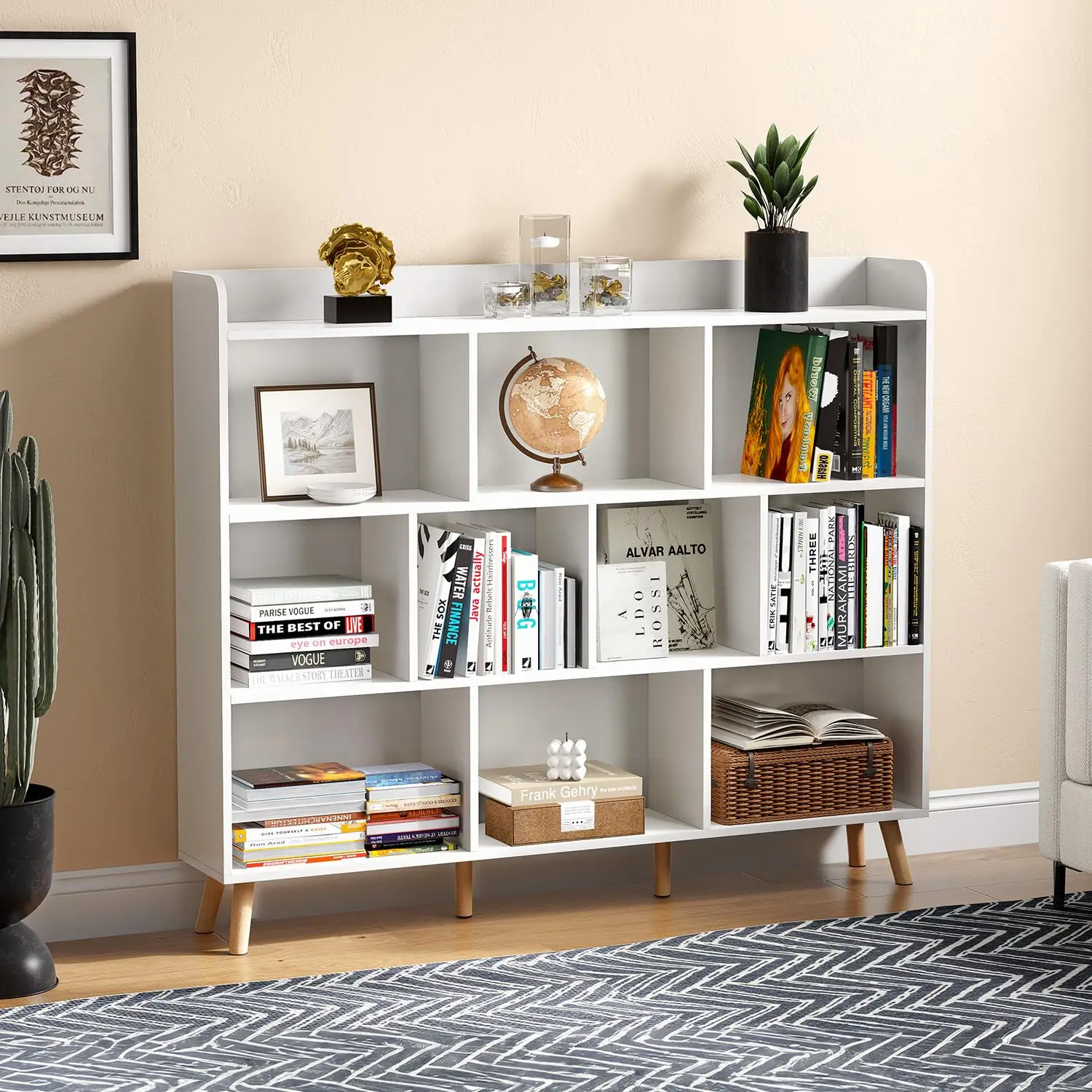 

10 Cube Open Bookcase Bookshelf, Cube Storage Organizer, Wood Display Bookshelf, Storage Shelves, Free Standing, Customized