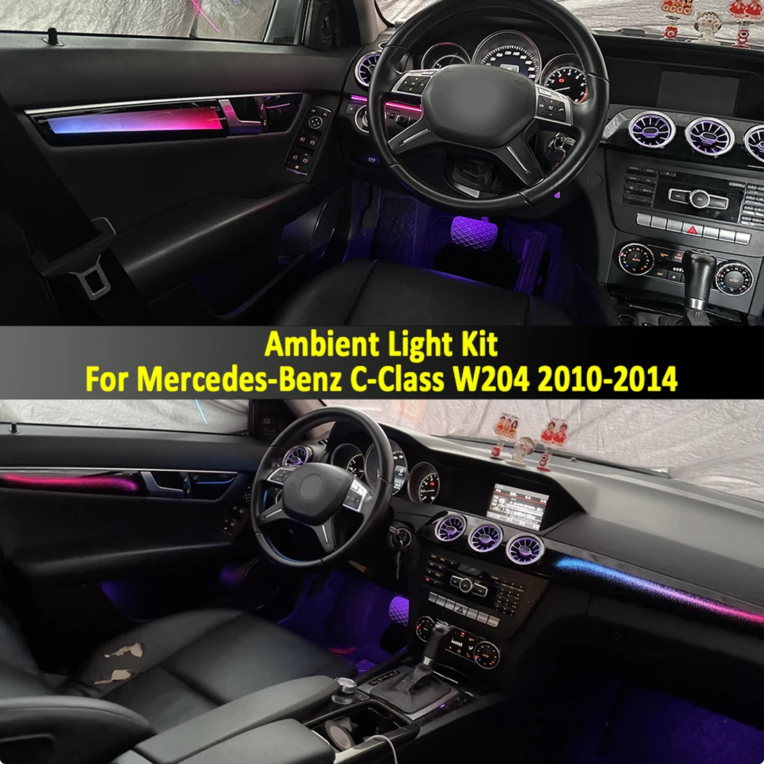 Ambient Light Kit For Mercedes-Benz C-Class W204 2010-2014 Interior LED 64 Color Symphony Dynamic Atmosphere Lamp APP Control