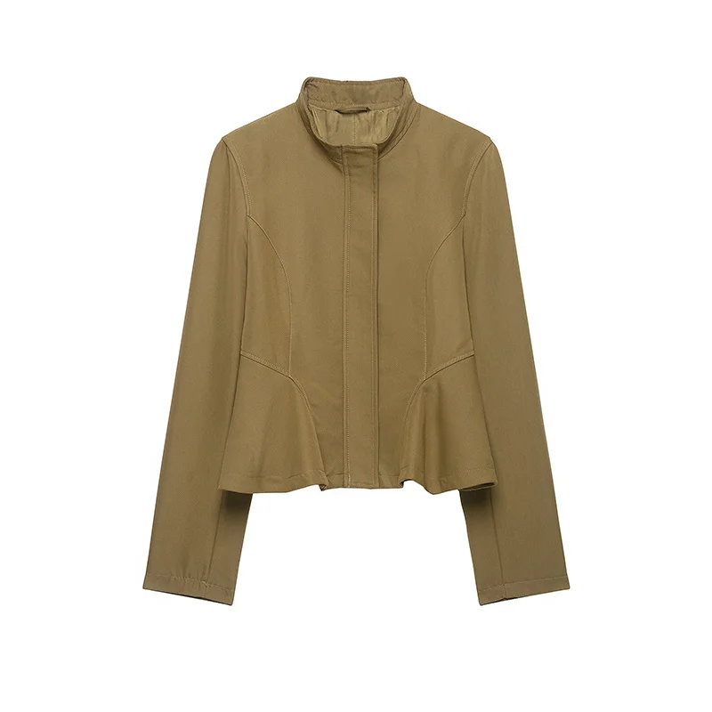 Guobioziy 2026 Otoño Nuevo Estilo Chaqueta de Mujer Verde Militar Manga Larga Corte Ajustado Estilo Vestido con Dobladillo Simple Chaqueta Parka Moda Casual