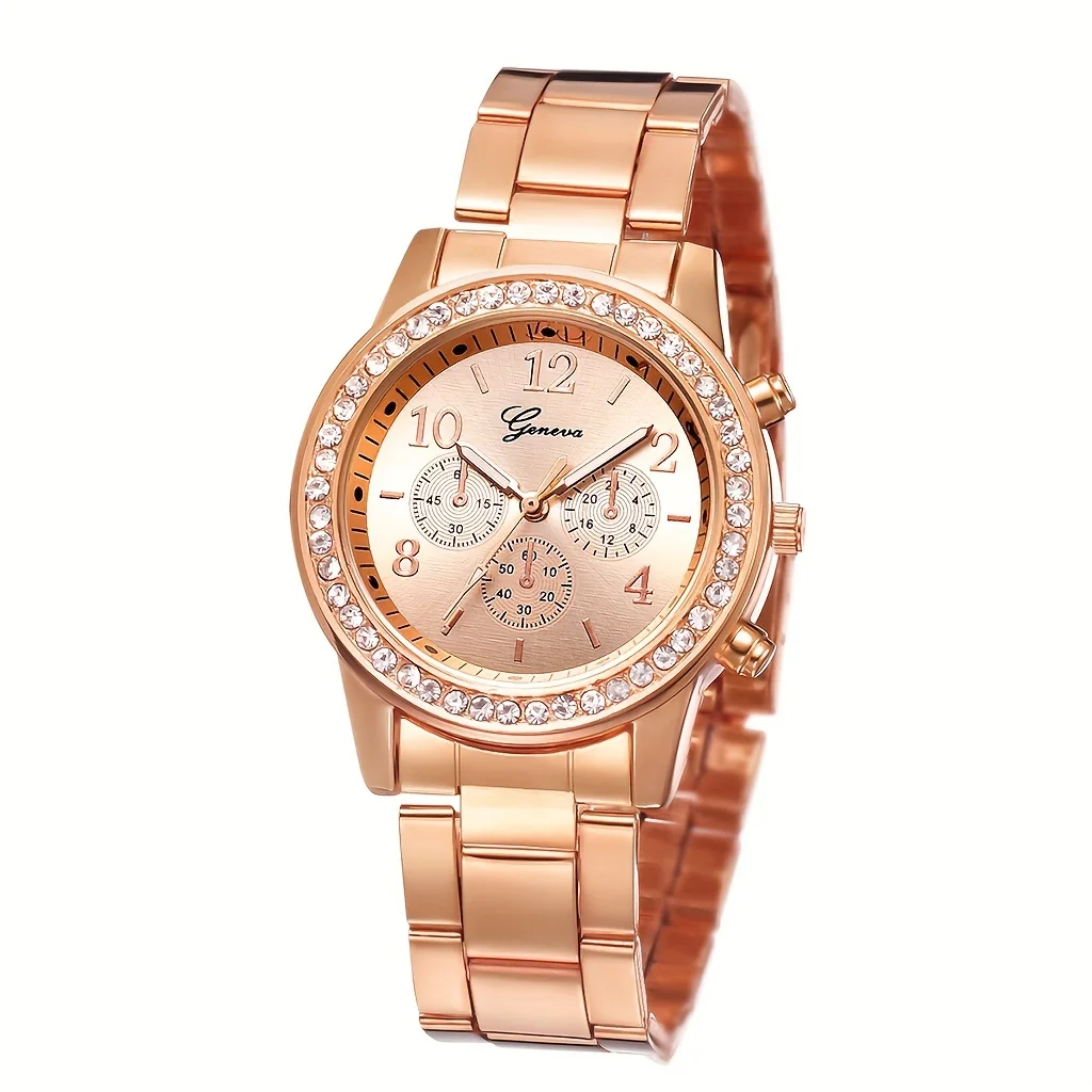 Gorgeous 6-Piece Set: Women's Quartz Watch & 5 Heart-Shaped Rhinestone Jewelry Pieces