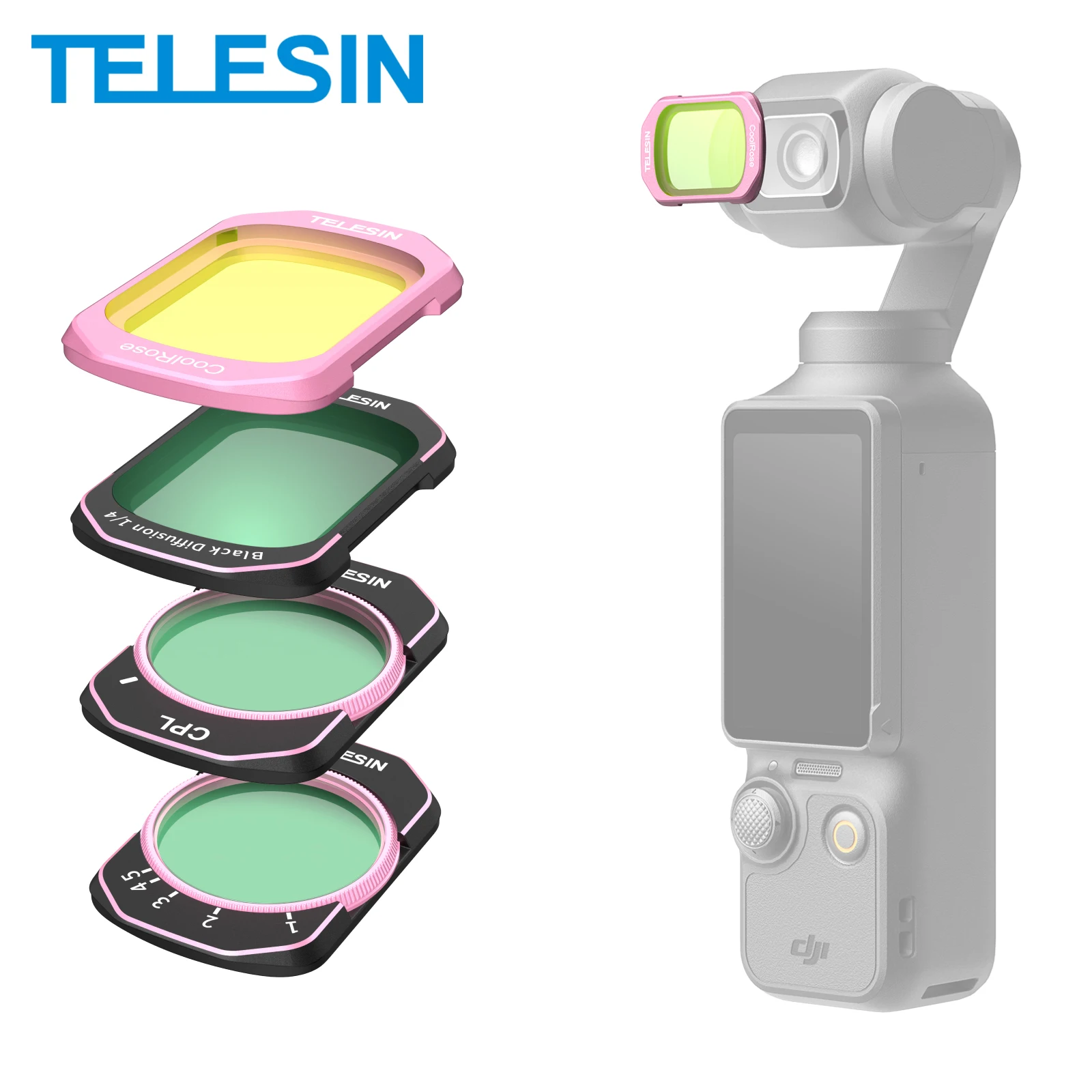 Filtro CPL VND TELESIN de difusión negra 1/4 Cool ROSE de ángulo amplio para DJI OSMO Pocket 4 3 HD, kit de filtro de lente de vidrio óptico.
