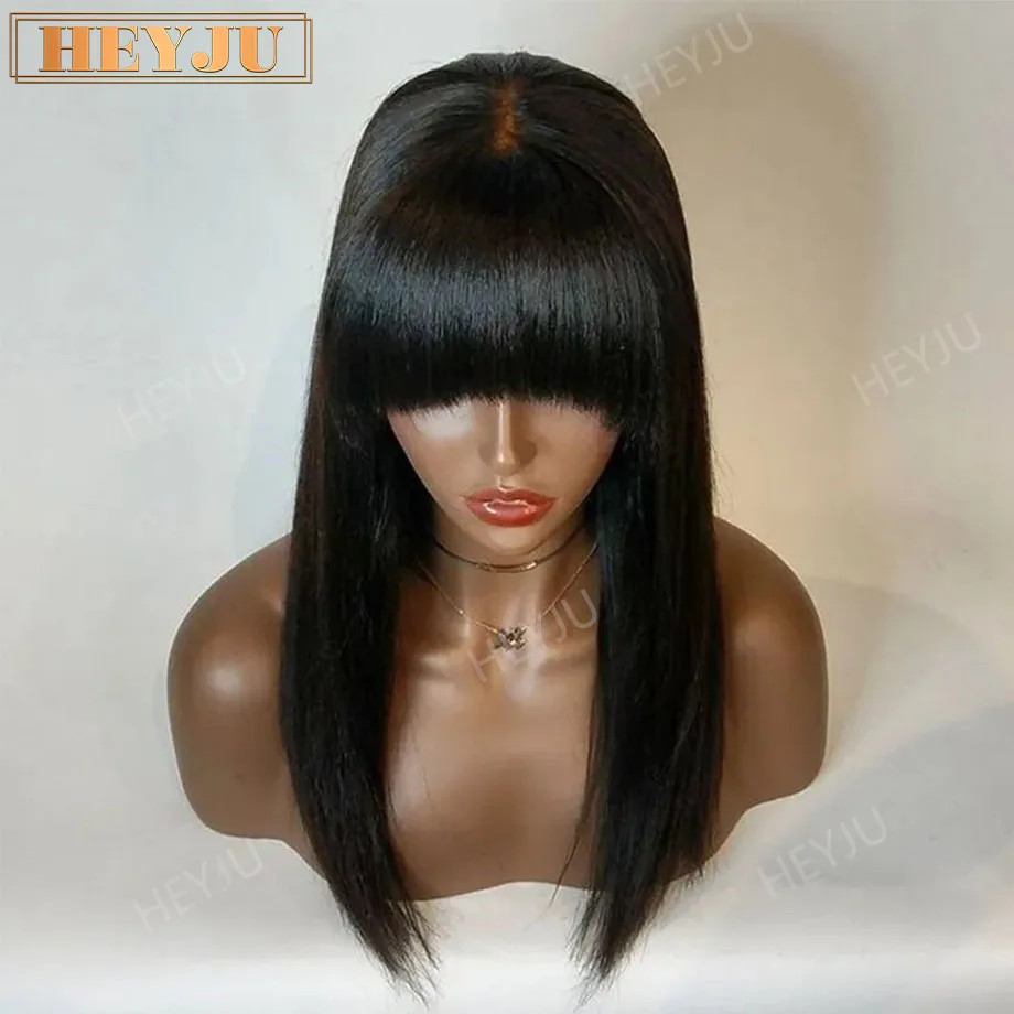 

Glueless Wig Human Hair With Bangs 3x1 HD Lace Straight Human Hair Wigs For Woman Brazilian Cheap Wigs Full Machine Made On Sale