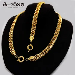 Luxury Saudi Gold Plated Necklace Bracelet 21k Italian Simple Cuban Chunky Chains Middle Eastern Dubai Women Event Party Jewelry