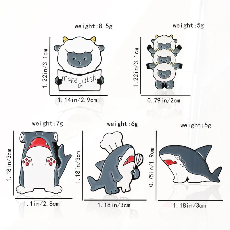 Kids Jewelry Accessories Cute Sheep Shark Enamel Pins Pin Lapel Badge for