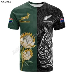 South Africa New Zealand Rugby Go Springboks VS  All Blacks Breathable  3D Print For Men T-Shirt Top Tee Short Sleeve Milk Fiber