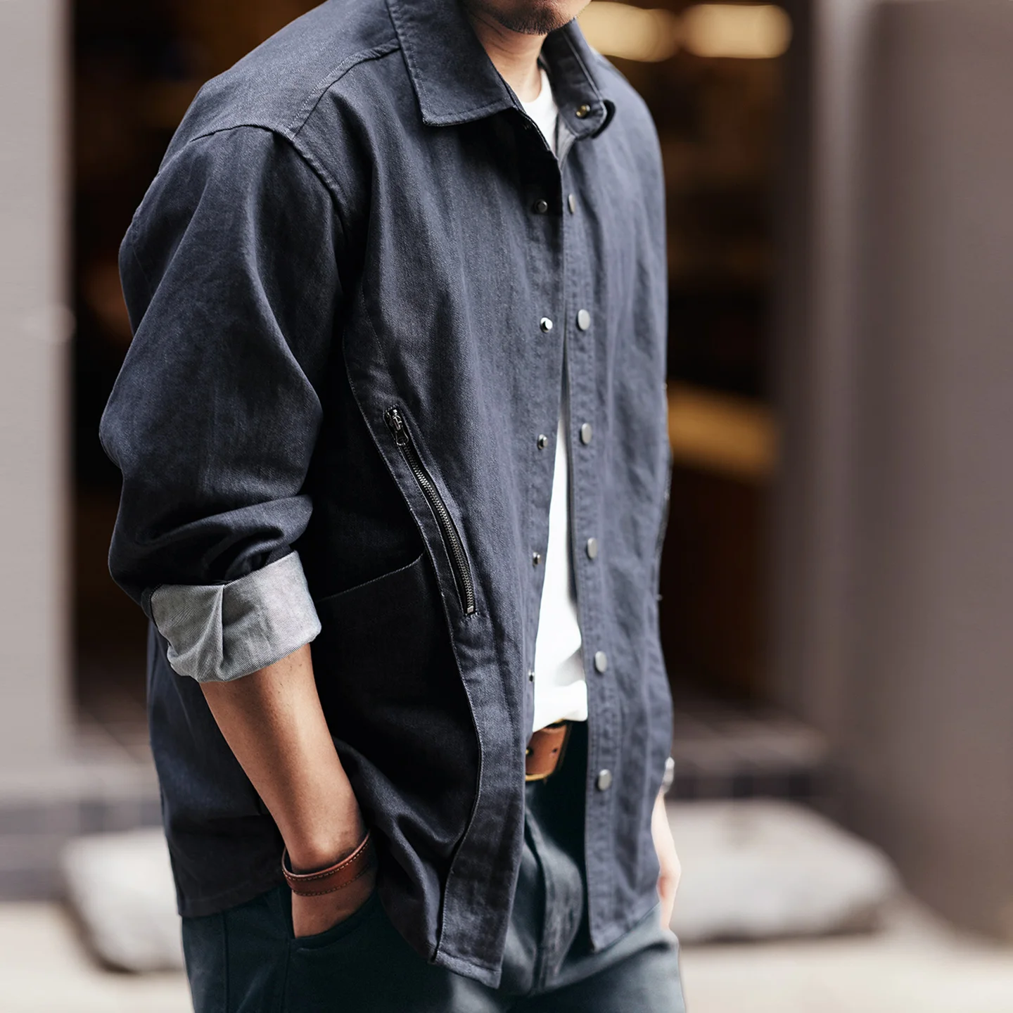 Retro high-end denim shirt men's spring and autumn new trendy workwear jacket