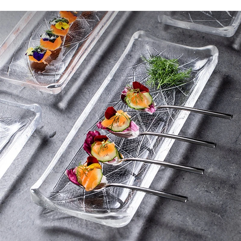 

Transparent Glass Plate Japanese Izakaya Sashimi Sushi Afternoon Tea Dessert Cake Kitchen Rectangular Tableware