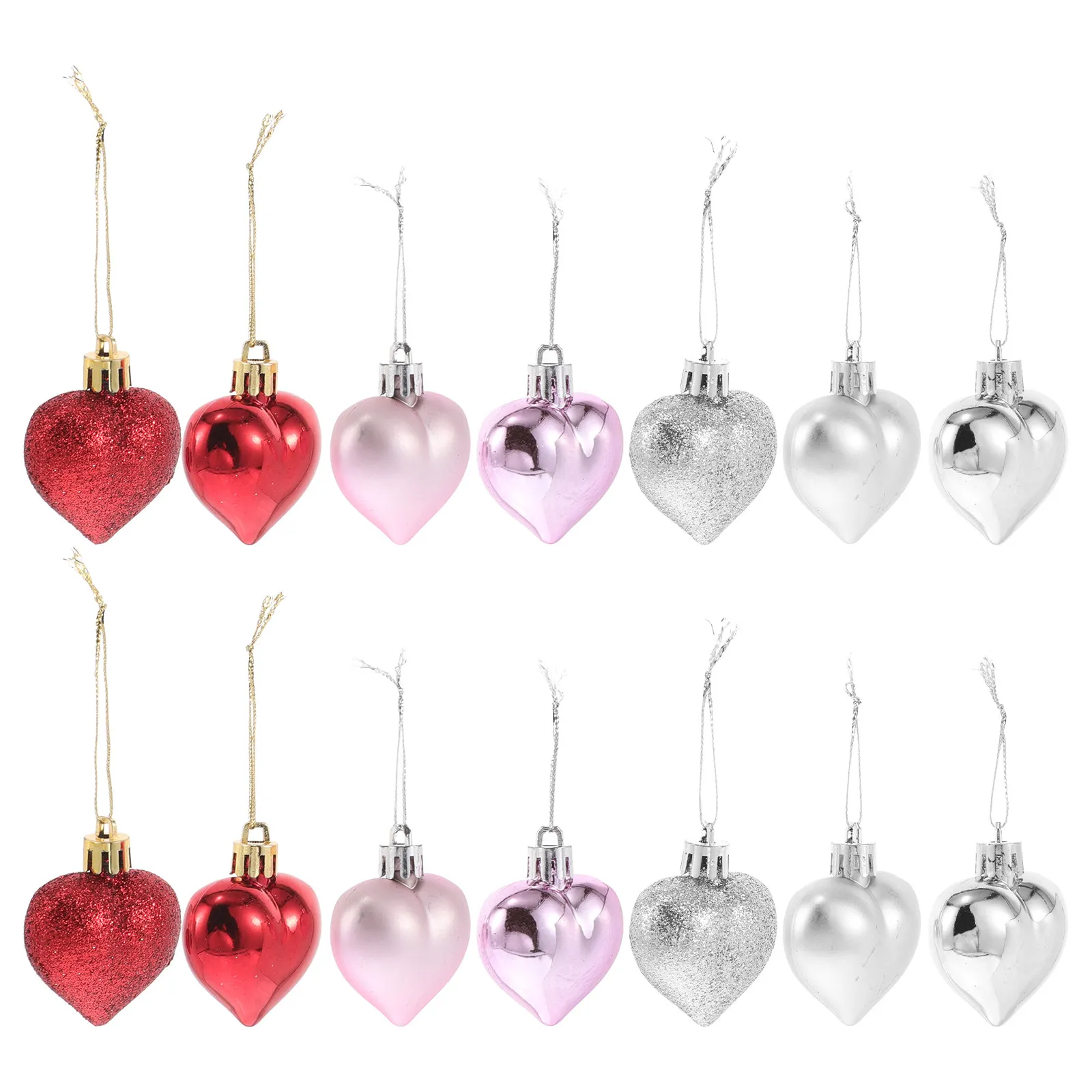 36Pcs Heart Decorations 5.5cm Shiny Electroplated Surface Red Pink Silver Valentine Wedding Party Home Office Tree Hanging