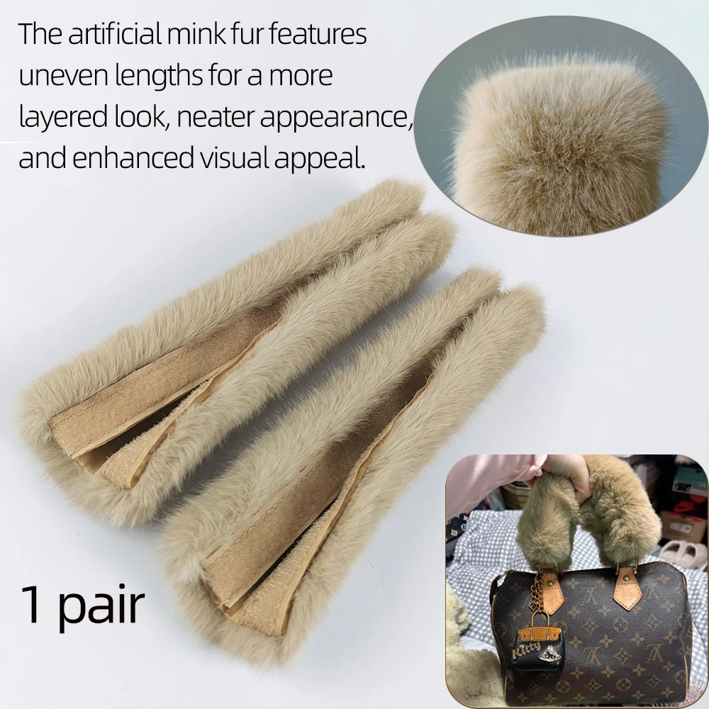 Bolsa peluda de visón artificial para invierno, asas, funda de felpa cálida, sable, marta, conejo, ermine, correas para bolsos, accesorios, 2 uds.