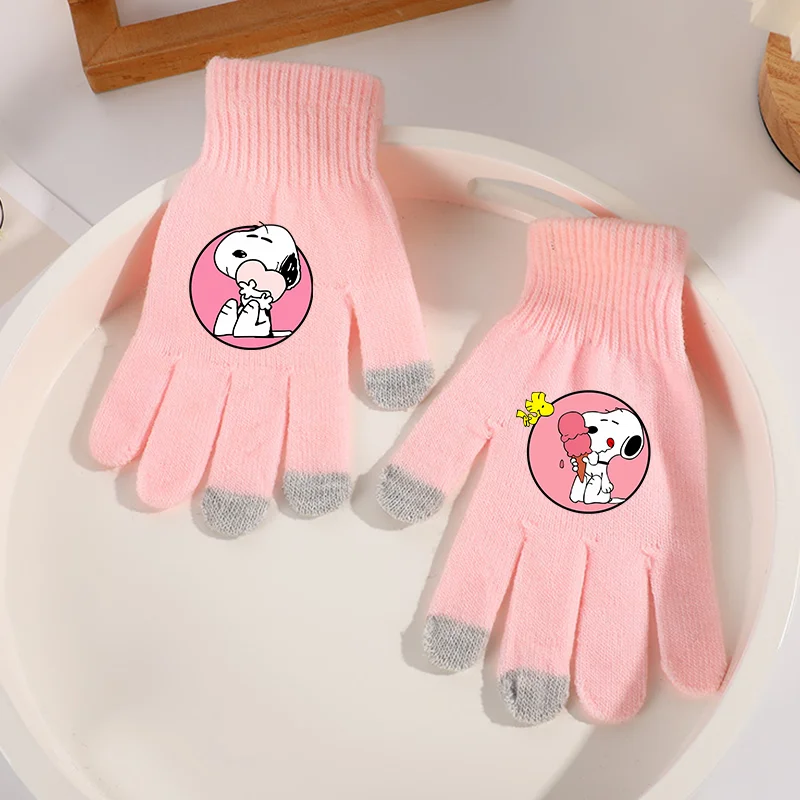 Snoopy Gloves Children Cute Dog Finger Glove Winter Outdoor Sports Hiking Cycling Keep Warm Accessories Knitted Decoration Gift